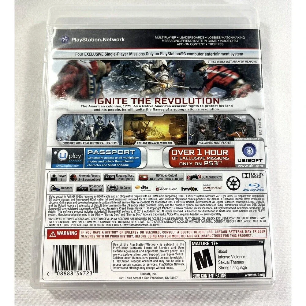 Assassin's Creed III (Sony PlayStation 3, 2012) Complete  PS3